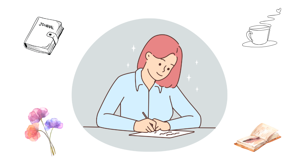 ジャーナリングのノートに書きこんでいる女性